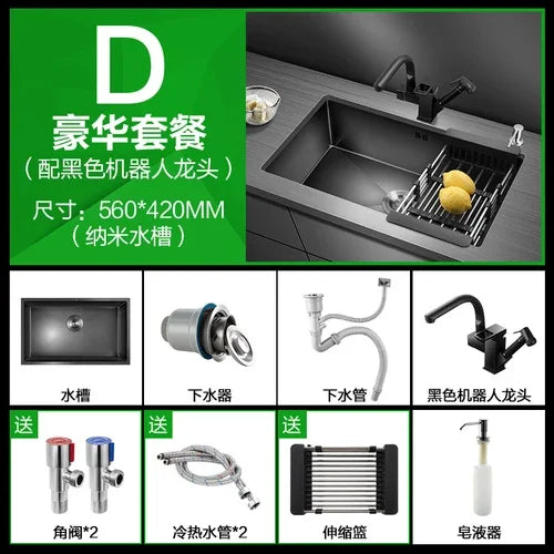 Kitchen Sinks Single Slot Black Kitchen Nano Sink 304 Stainless Steel Sink Under Counter Basin Home Kitchen s Accessories