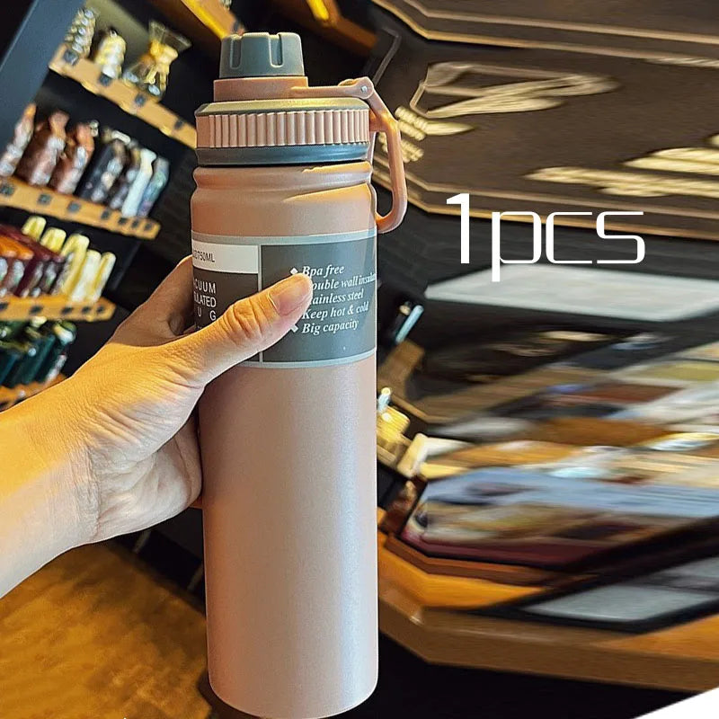 530ML/750ML Thermos Water Bottle Large capacity Stainless Steel Vacuum Flask Mug Portable Outdoor Thermal Mug Sports Drinks Cup