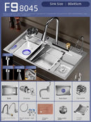 Nano 304 Stainless Steel Sink Waterfall Large Single Slot Kitchen Sink Vegetable Stainless Steel Household Sink