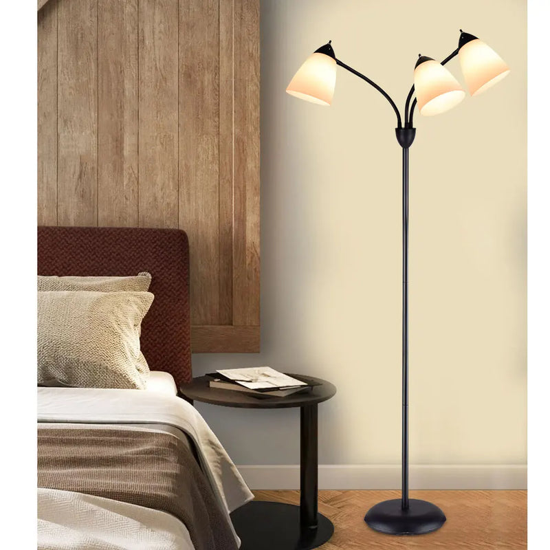 Depuley 3-Light 65" Gooseneck Tree Standing Floor Lamp Modern Flexible LED Adjustable Metal White Shades for Living Room E26