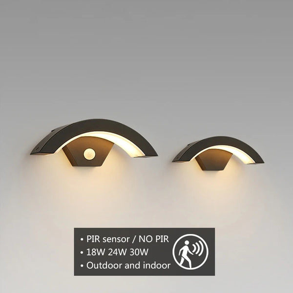 18W 24W 30W Moden waterproof outdoor wall lamp PIR motion sensor wall light Garden porch frontdoor black aluminum lamp body