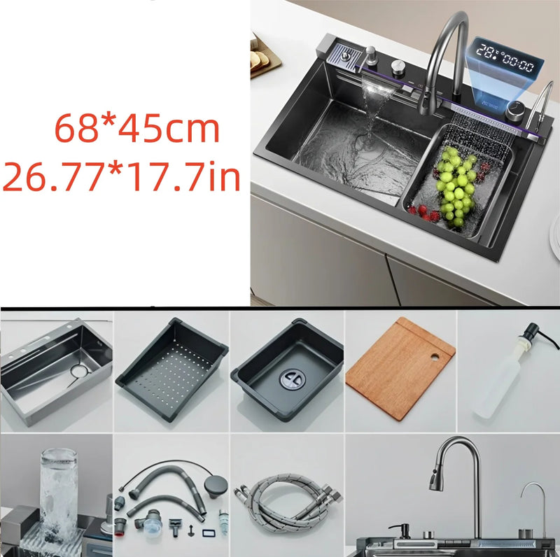 304 stainless steel kitchen sink, single sink kitchen sink, waterfall faucet, manufacturer's lowest price