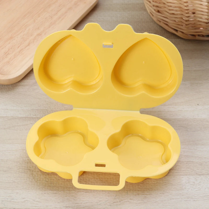 Microwave Egg Cooker Heart Flower Shaped Egg Kitchen Gadgets Silicone Fried Eggs Oven(Flowers + Heart,Yellow)