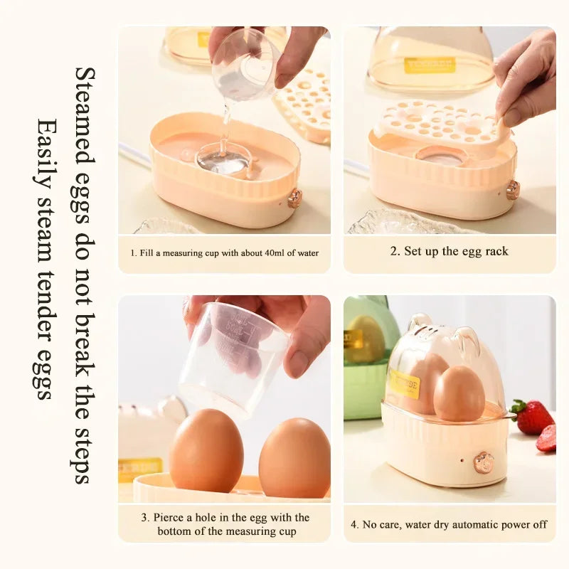 2 Eggs Food Steamer,Electric Egg Cooker, Mini Breakfast Machine, Portable Boiler, Poacher, Automatic Power Off, 120W, 220V