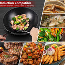 32cm Carbon Steel Wok Woks & Stir Fry Pans Wok Pan with Lid No Chemical Coated Flat Bottom Wok for Electric Induction Gas Stoves