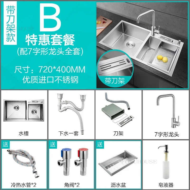 Thickened Kitchen Sinks Modern Stainless Steel Furniture Household Sink 304 Hand Double Trough Sinks Under Kitchen Sink