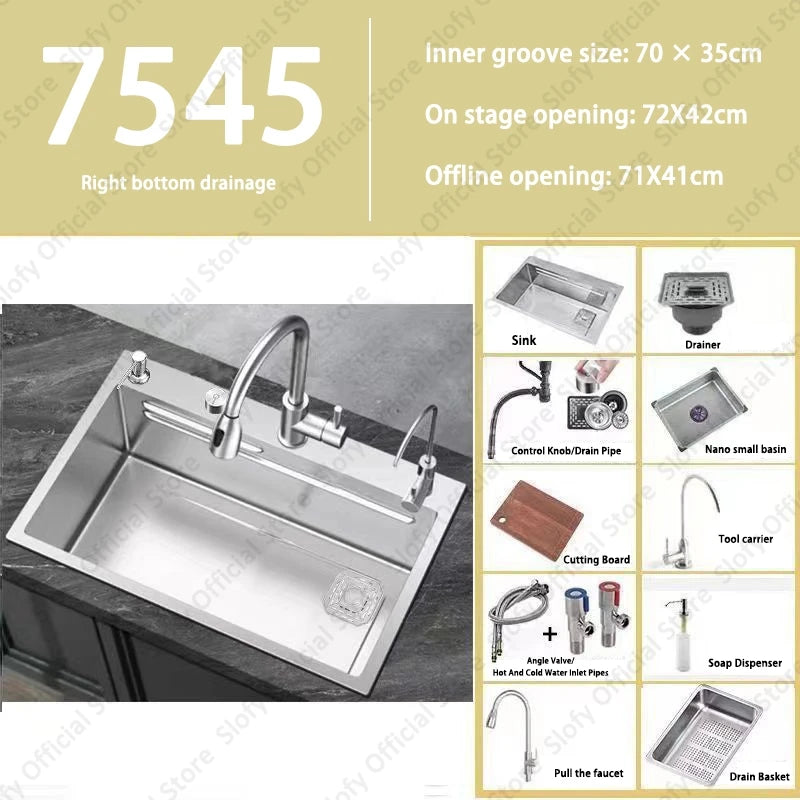 304 Stainless Steel Multifunctional Kitchen Sink Large Capacity Single Bowl Vegetable Workstation Wash/Cut/Drain in One Full Set