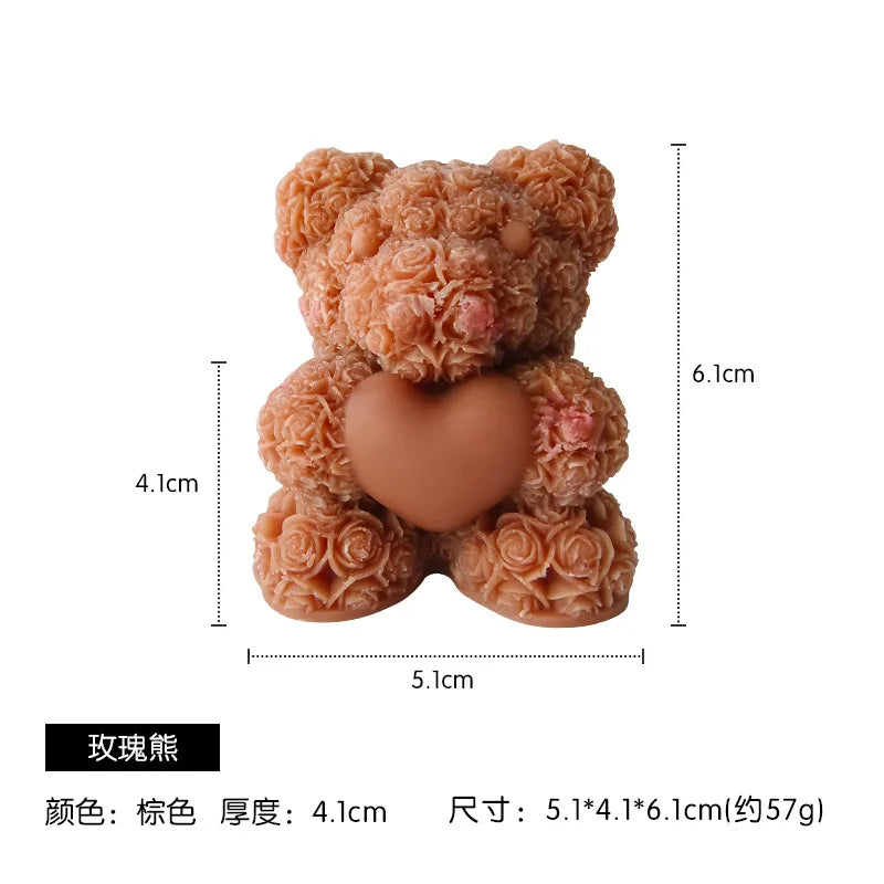 1PC 3D Rose Bear Aromatherapy Candles for Home Decoration Lovely Scented Candles Photography Props Festival Home Decor Ornaments