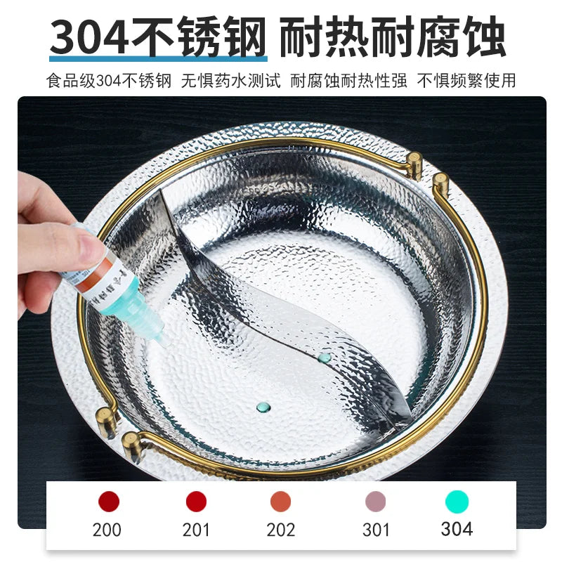 304 three-layer stainless steel Japanese sukiyaki stewpan hanging wire soup mandarin duck hammer printing hot pot chafing dish