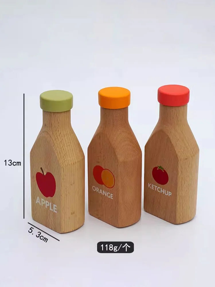 Montessori Kitchen Toys Wooden Kitchen Play House Simulation Play House Condiment Bottles Educational Toy for Children Gift