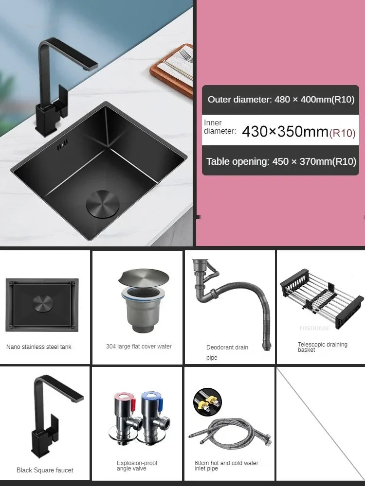 Household Black Sink for Kitchen Italian Metal Dry Handmade Kitchen Sinks Simple Small Light Luxury Kitchen Sinks for Bar