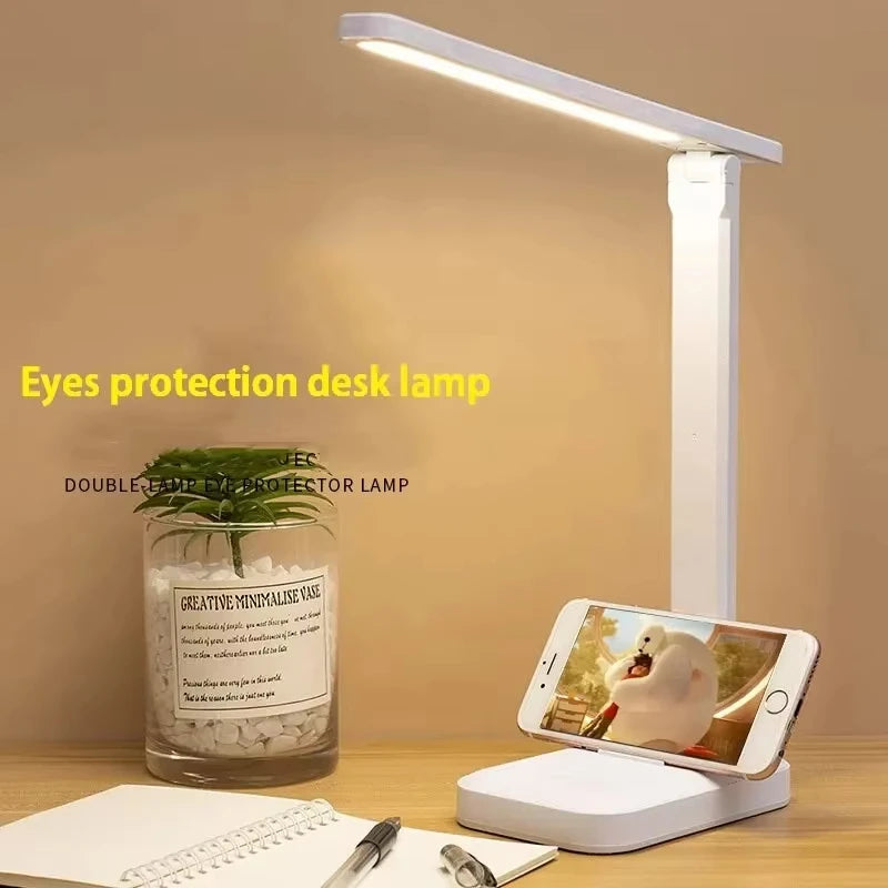 LED Touch Switch White Folding Desk Lamp Bedroom Study Bedside Reading Eye Care Night Lamp USB Plug-in Dimmable White Desk Lamp