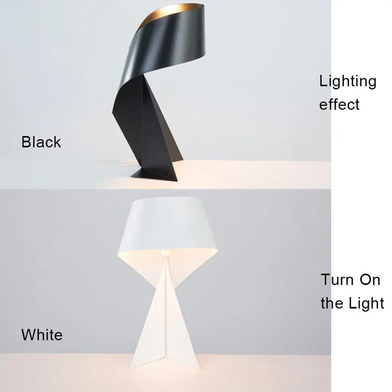 Modern Minimalist Iron Black White Origami Bedside Table Desk Lamp E27 LED Decorative Night Light Living Room Lamps Bedroom