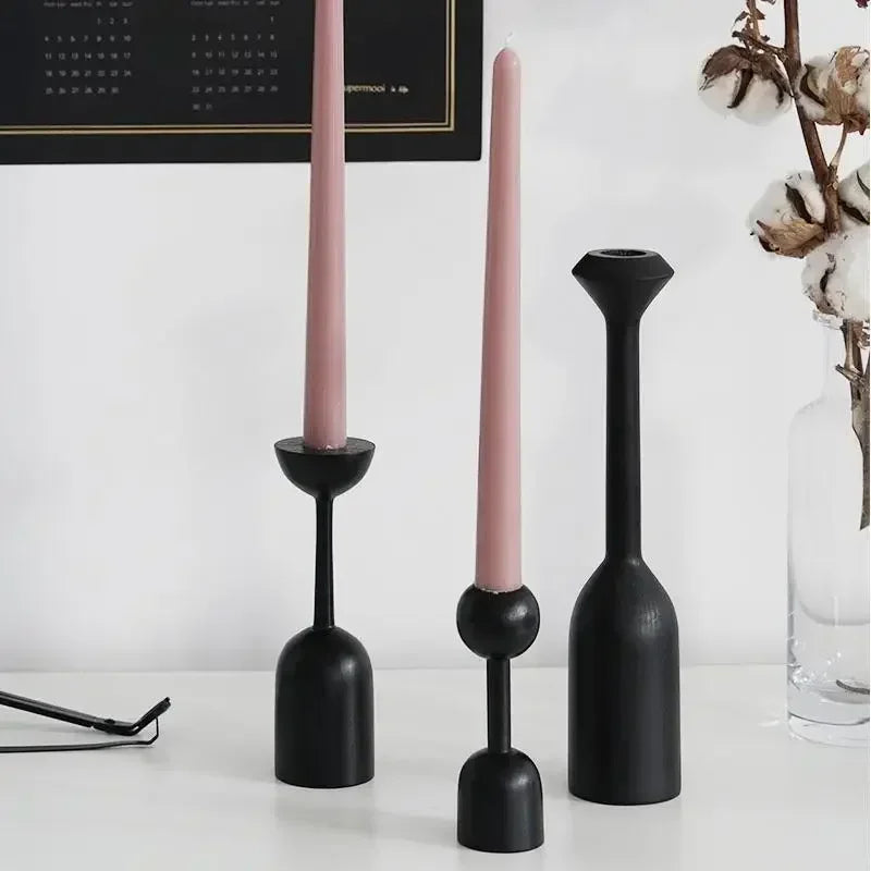 Black Wooden Candle Holder Quality Black Candle Seat Nordic ins style art decoration hotel model room soft decoration ZM806