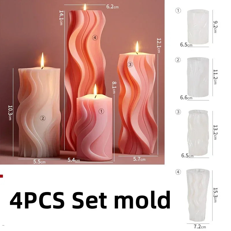 DIY Blossoming Flower Cylindrical Candle Silicone Mold Sunflower Cylindrical Candle Mold Carving Pattern Wave Candle Mold