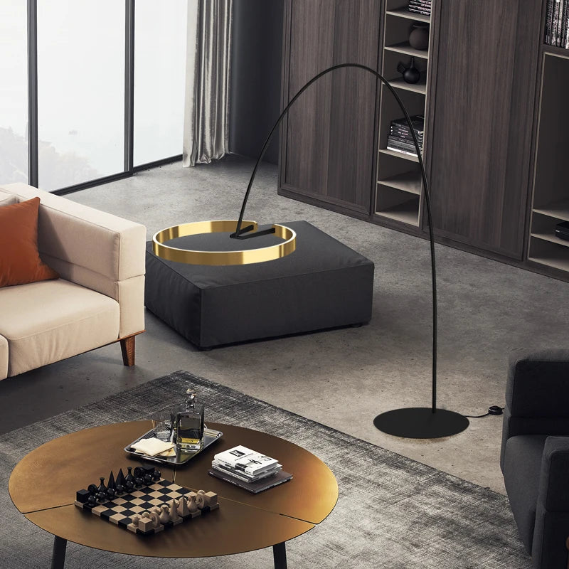 Nordic circular fishing floor lamp, modern LED art lamp, living room, sofa, home decoration floor lamp