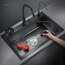 German Nano Sinks for Apartments Black Metal Three-hole Drain Kitchen Sink Light Luxury Household Kitchen Sink for Rental Houses
