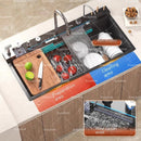 Stainless Steel Waterfall Kitchen Sink Digital Display Extra Large Single Bowl Multifunctional Household Vegetable Washing Sink