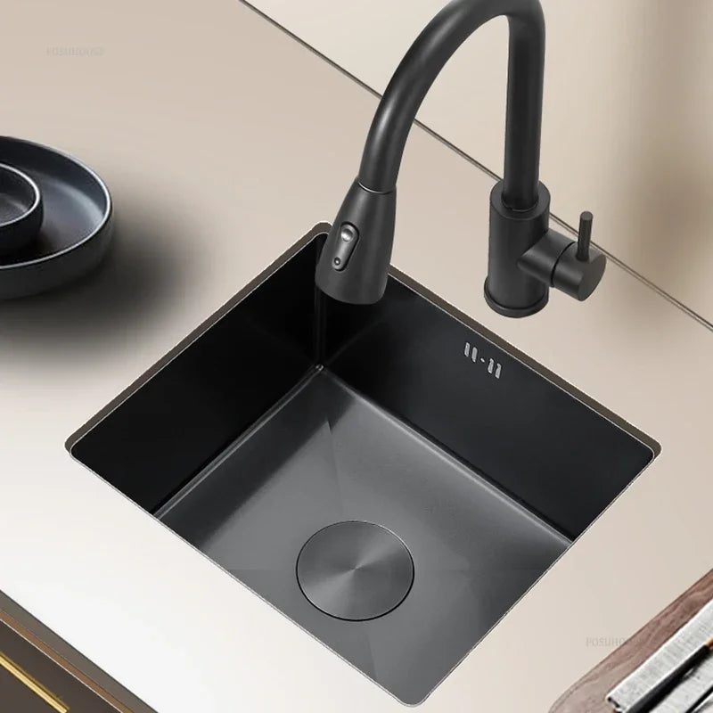Household Black Sink for Kitchen Italian Metal Dry Handmade Kitchen Sinks Simple Small Light Luxury Kitchen Sinks for Bar