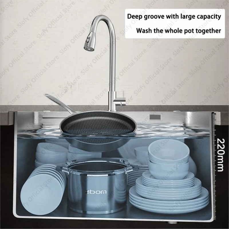 304 Stainless Steel Multifunctional Kitchen Sink Large Capacity Single Bowl Vegetable Workstation Wash/Cut/Drain in One Full Set
