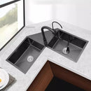 Stainless Steel Corner Kitchen Sinks L-shaped Large Corner Dishwashing Basin Handmade Double-slot Dishwashing Sink for Kitchen X