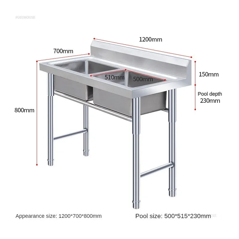 Stainless Steel Kitchen Sinks Washing Sink with Bracket Multifunctional Sinks for Restaurant Commercial Floor Dishwashing Sinks