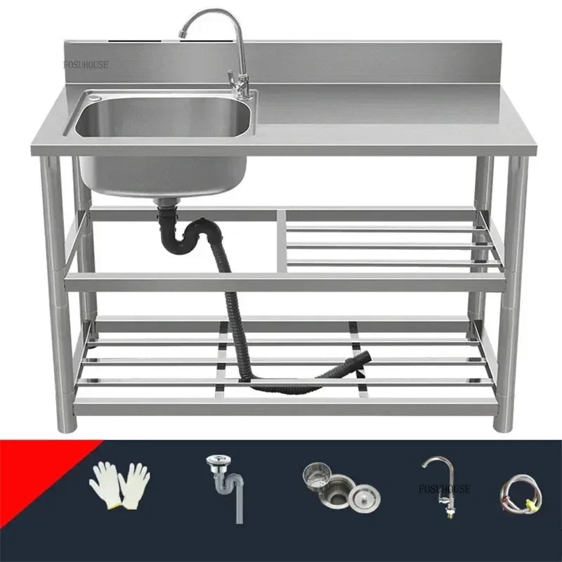 Household Vegetable Washing Basin with Bracket Commercial Stainless Steel Kitchen Sinks Kitchen Workbench Washing Single Sink