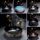 European Retro Bathroom Sinks Ceramic Home Bathroom Washbasins Countertop Basin Small Size Washing Sink Round Single Wash Basin