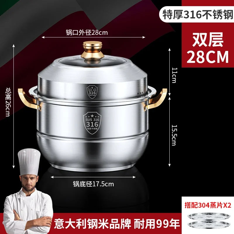 316 Stainless Steel Steam Pot 40cm Steamer Pot Home Appliance 4 Layers Steamer Cooker Soup Pots for Cooking Hotpot Cookware Set