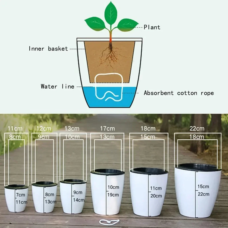 Hydroponic Flower Pot Plastic Self Watering Planter Flowerpot Office Garden Plants Basket Nursery Pots Home Decoration