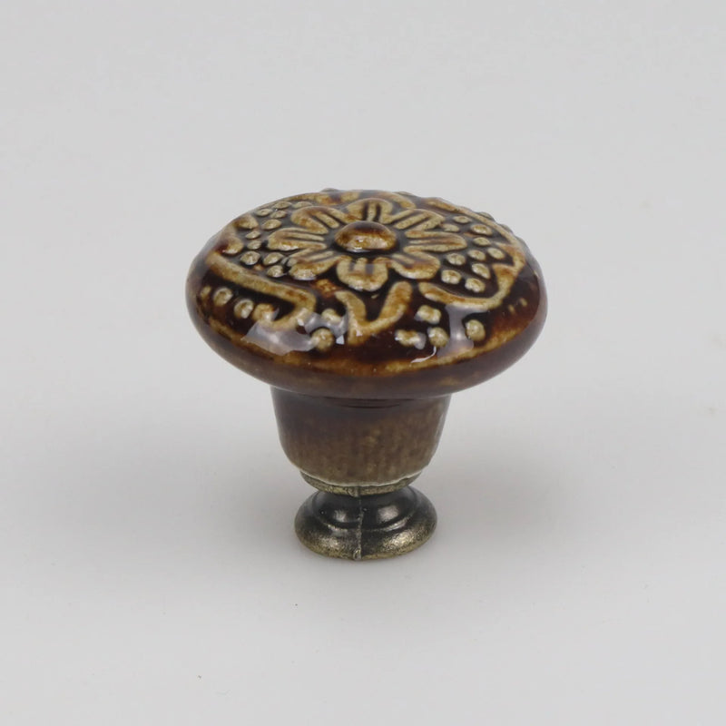 Colorful Floral Ceramic Handle Cabinet Door Solid Wood Furniture Wardrobe Handle Single-hole Drawer Hardware