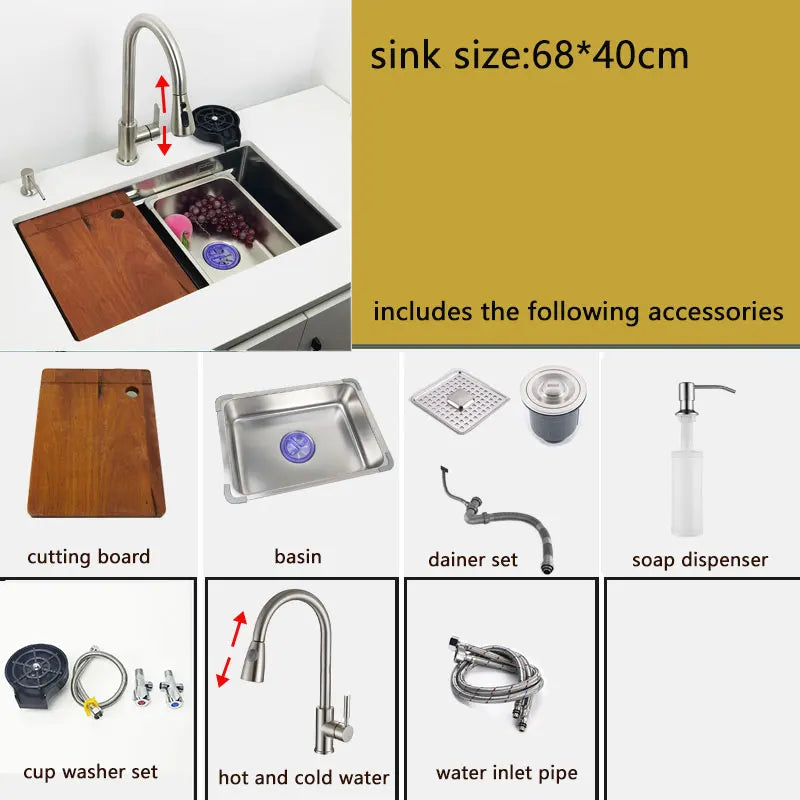 304 stainless steel undermount or Above Mount kitchen sink Washing Basin with Multifunctional waterfall kitchen faucet