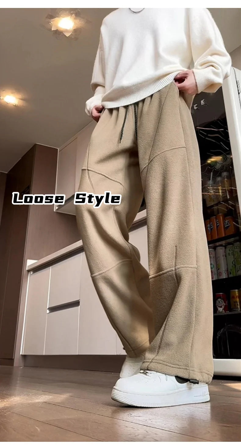 Lazy Wind Shake Grain Velvet Casual Pants Men's Autumn Winter Loose Versatile Straight Warm Heavyweight Sweatpants