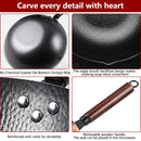 32cm Carbon Steel Wok Woks & Stir Fry Pans Wok Pan with Lid No Chemical Coated Flat Bottom Wok for Electric Induction Gas Stoves