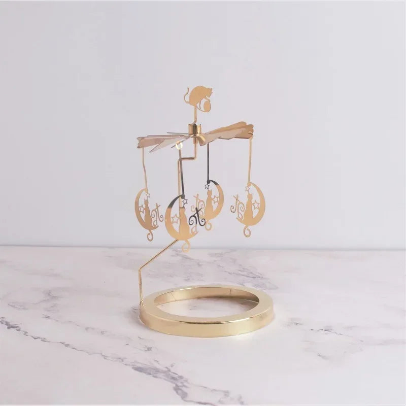 Romantic Aromatherapy Glass Candle Cup Lid, Stainless Steel Rotating Carousel Candle Holder, Walking Light Candlestick Decoratio