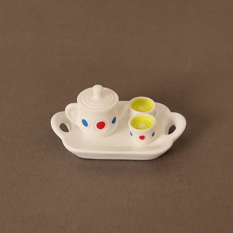3/5/6pcs 1/12 Dollhouse Miniature Accessories Ceramics Tea Set Model Kitchen Tableware