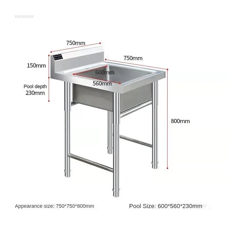 Stainless Steel Kitchen Sinks Washing Sink with Bracket Multifunctional Sinks for Restaurant Commercial Floor Dishwashing Sinks