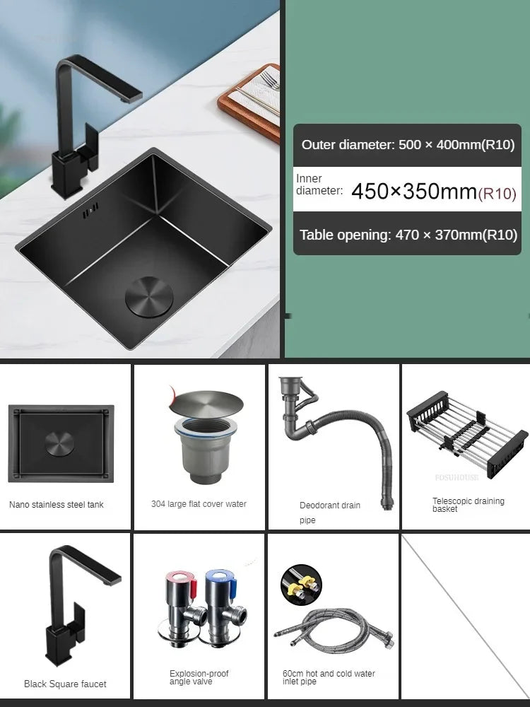 Household Black Sink for Kitchen Italian Metal Dry Handmade Kitchen Sinks Simple Small Light Luxury Kitchen Sinks for Bar