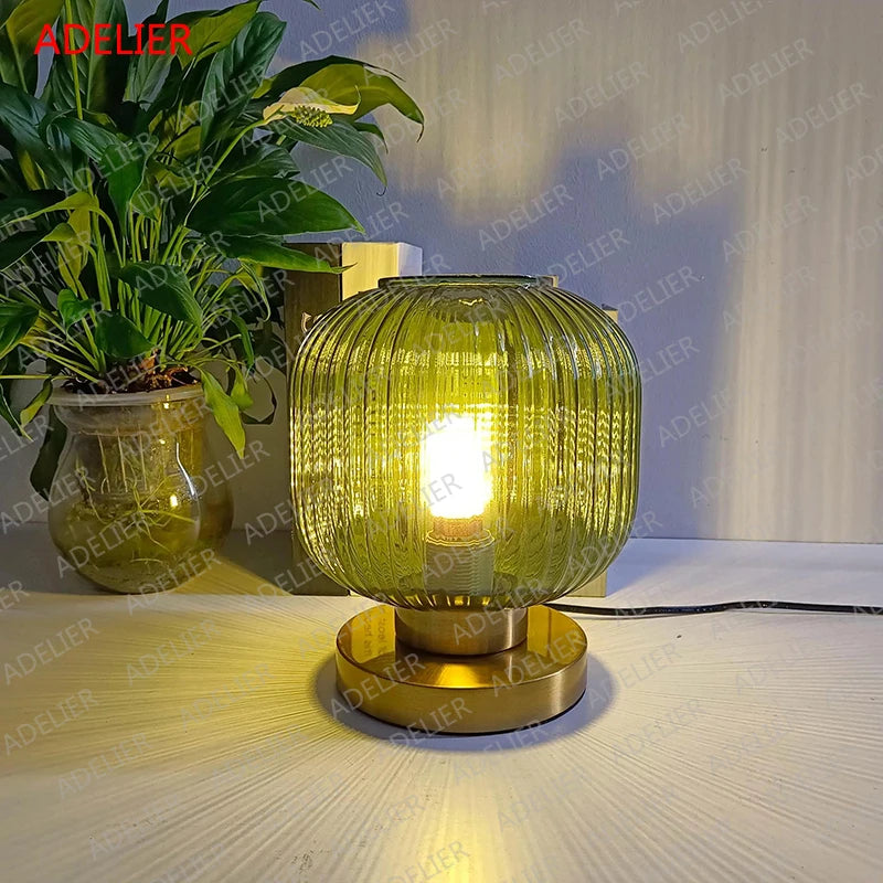 Nordic pumpkin Glass table lamps Study Bedroom Bedside decor desk lamp Modern living room White Blue Amber Smoky gray glass Lumi