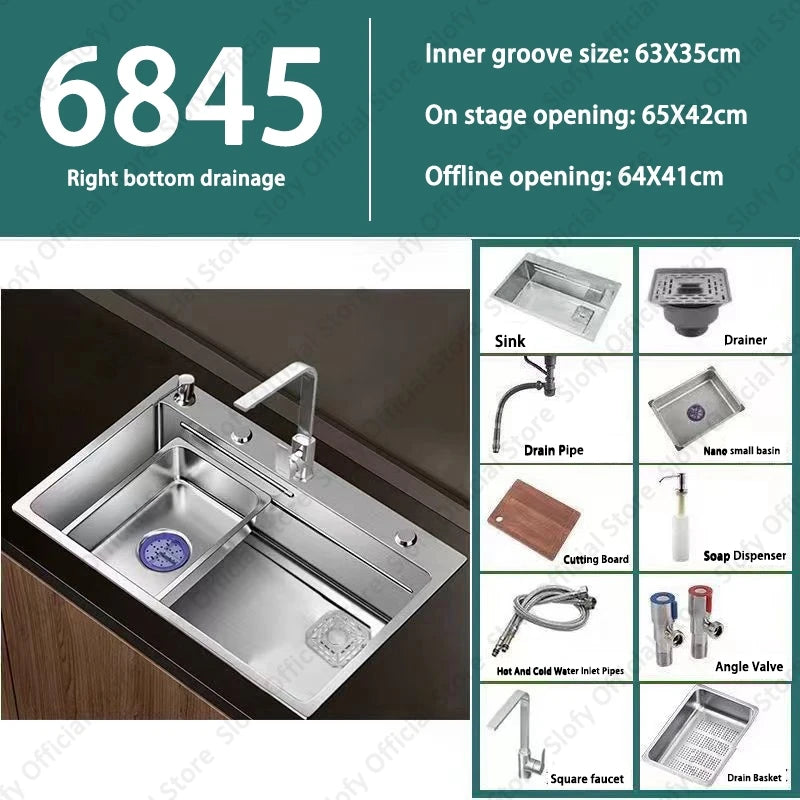 304 Stainless Steel Multifunctional Kitchen Sink Large Capacity Single Bowl Vegetable Workstation Wash/Cut/Drain in One Full Set
