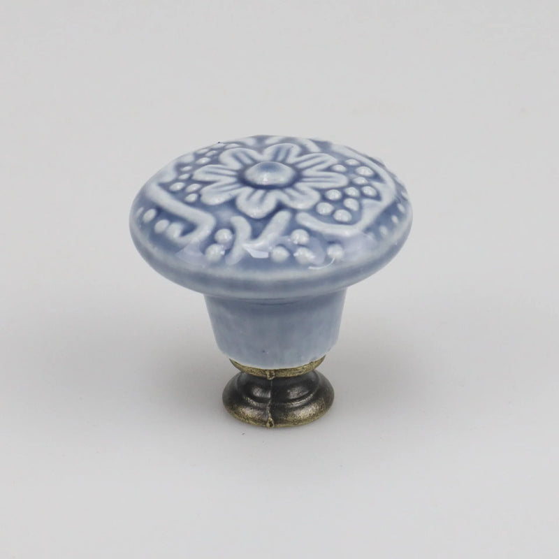 Colorful Floral Ceramic Handle Cabinet Door Solid Wood Furniture Wardrobe Handle Single-hole Drawer Hardware