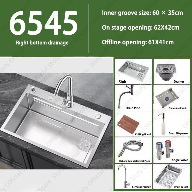 304 Stainless Steel Multifunctional Kitchen Sink Large Capacity Single Bowl Vegetable Workstation Wash/Cut/Drain in One Full Set