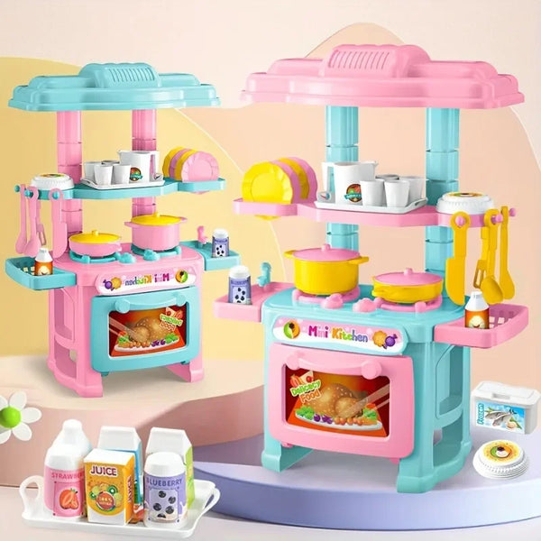 Mini Kitchen Counter Play Set DIY Simulated Cooking Food Tableware Play House Role Play Pretend Game Toy Gift Kid Boy Children