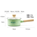 Wood single handle glass cover porcelain enamel baby food noodle soup milk stew pot Japanese small cooking stewpan thicken