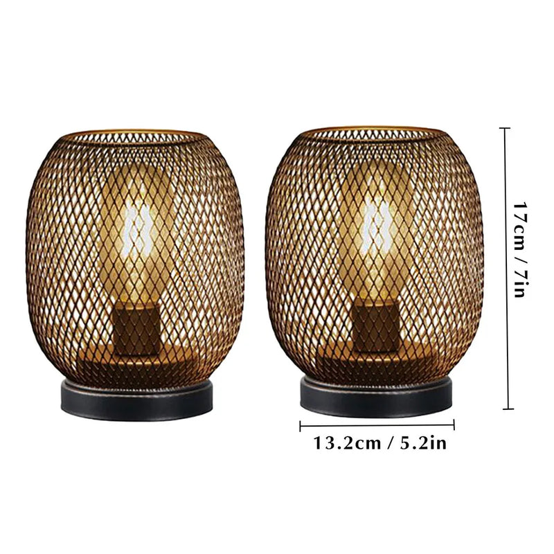 2Pcs Metal Cage Table Lamp Round Shaped LED Lantern Battery Powered Cordless Lamp for Weddings Party  Home Decor Candle Holder