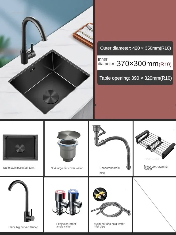 Household Black Sink for Kitchen Italian Metal Dry Handmade Kitchen Sinks Simple Small Light Luxury Kitchen Sinks for Bar