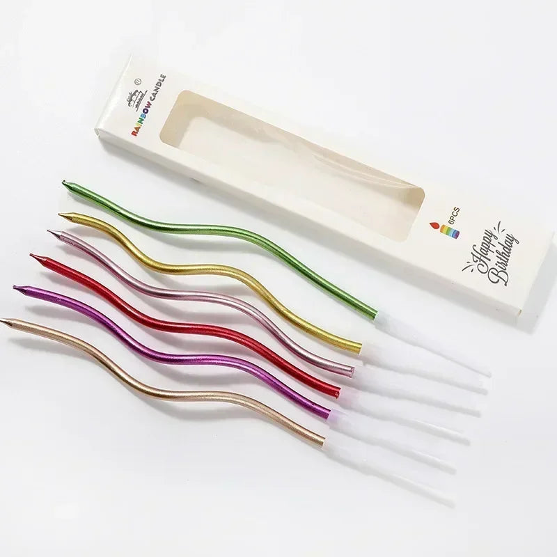 6Pcs/set Curved Cake Candles Birthday Baby Shower Gender Reveal Cupcake Decorating Candle Toppers Wedding Party Decorative