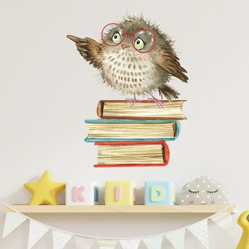 Owl Bird Love Learning Book Wall Decor Removable Library Furniture Decoration Reading Wall Stickers Room Wallpaper For Kid Decor