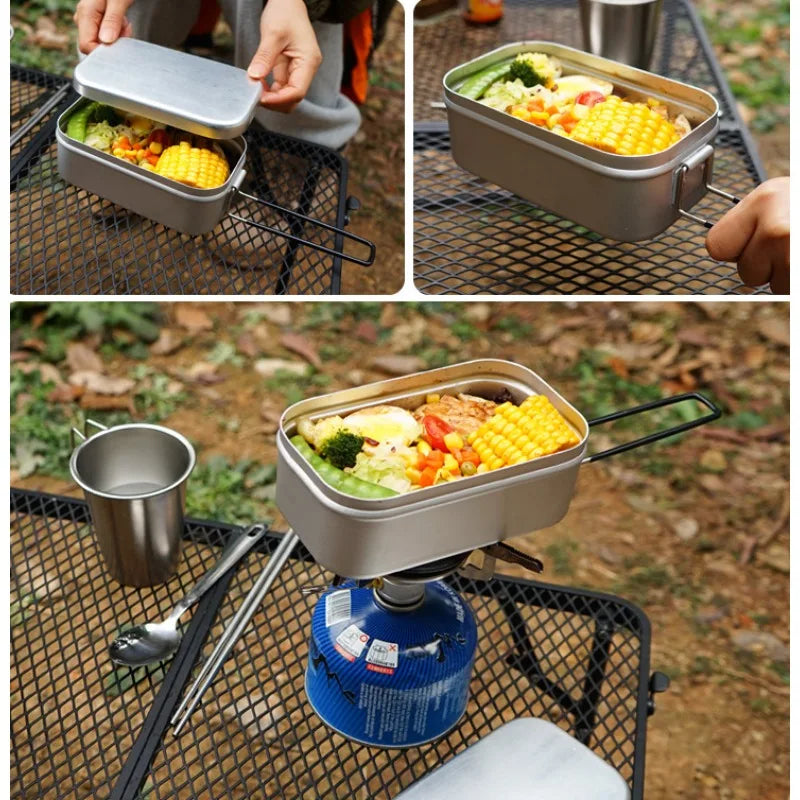 1PC Outdoor Aluminum Lunch Box Handle Cook Rice Can Be Heated Lunch Portable Cookware Flame Cooking Picnic Camping Fried Steaks
