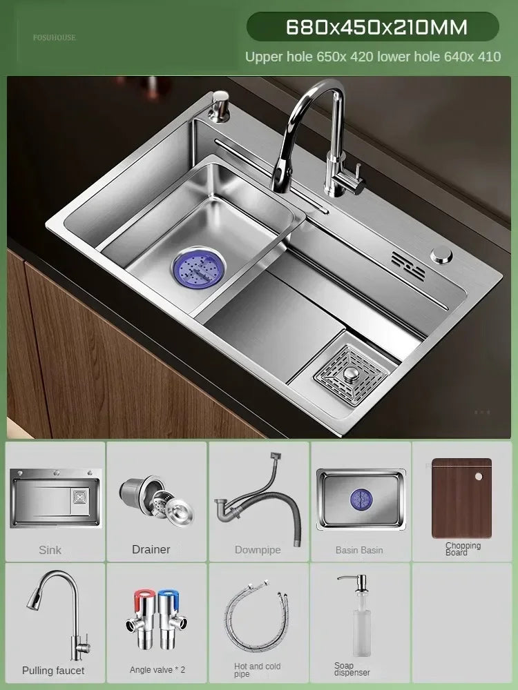 Light Luxury Silver Nano Sink for Kitchen Modern Stainless Steel Three-hole Kitchen Sinks Creative Household Sinks for Balcony